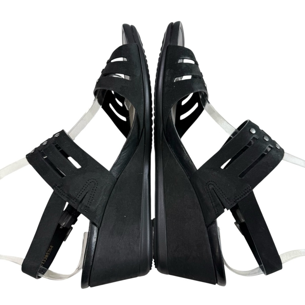 Ecco Touch 45 Strappy Black Leather Wedge Sandals Size 38/ US 7-7.5 - Picture 6 of 16